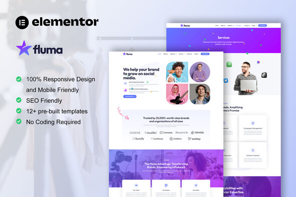 Fluma – Influencer Marketing Agency Elementor Pro Template Kit