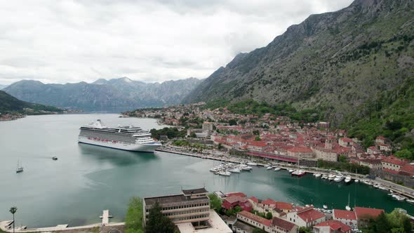 Montenegro Kotor Old Town and Cruise Liner Aerial Photography