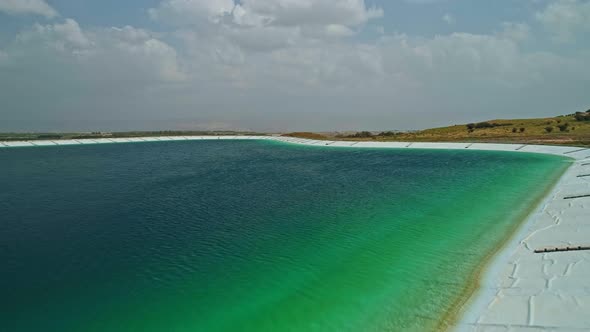 Aerial footage of a large water reservoir in north Israel