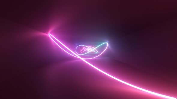 Ultraviolet Neon Laser Curve Glows Inside Reflective Endless Tunnel - 4K alt