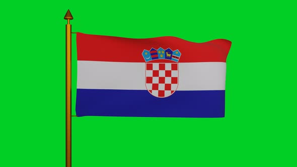 National flag of Croatia waving with flagpole on chroma key, Republic of Croatia flag textile