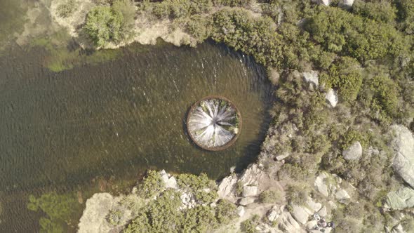 Aerial drone view of Covao dos Conchos in Serra da Estrela, Portugal