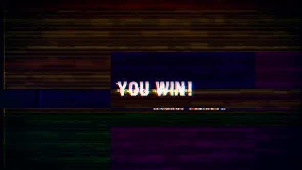 You Win text with glitch retro effect