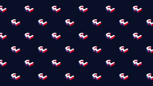 Isometric symbols of British Pound in animated pattern on a dark background. Seamless loop animation