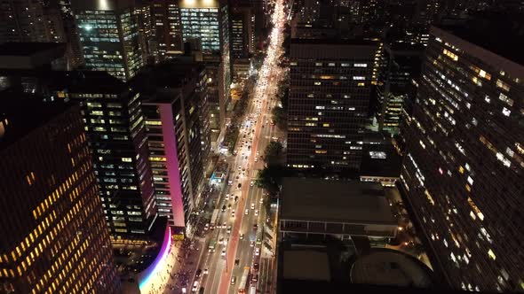 Night downtown Sao Paulo Brazil. Downtown district at night life scenery.