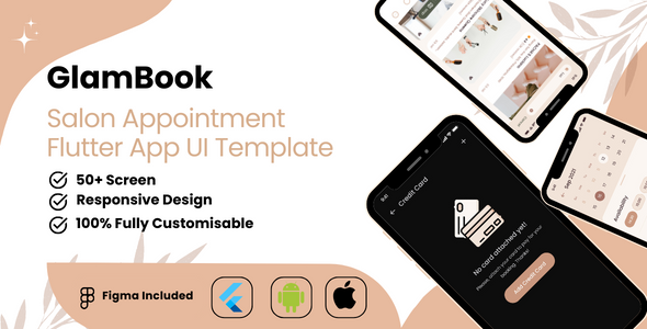 GlamBook - Salon Appointment Flutter App UI Template(Figma Included)