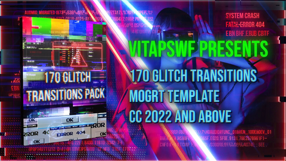 170 Glitch Transitions Pack | MOGRT