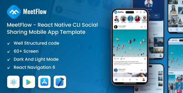 MeetFlow - React Native CLI Social Sharing Mobile App Template
