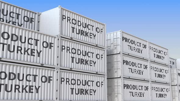 Cargo Containers with PRODUCT OF TURKEY Text