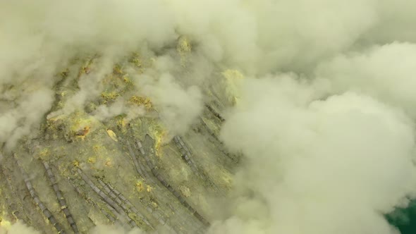 Acidic Crater Lake Located at Top of Mount Ijen