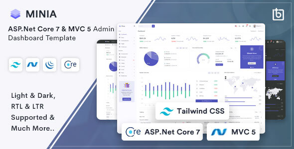 Minia - Tailwind CSS + ASP.Net Core & MVC 5 Admin Dashboard Template