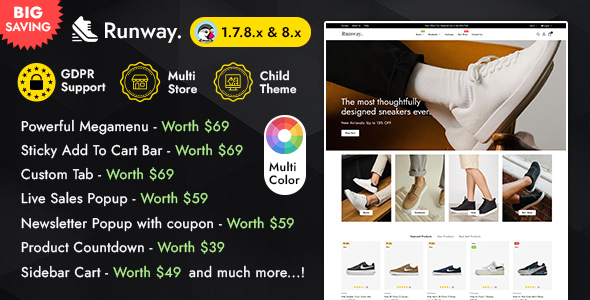 Runway - Lifestyle shoes Prestashop 1.7 & 8.x Responsive Theme