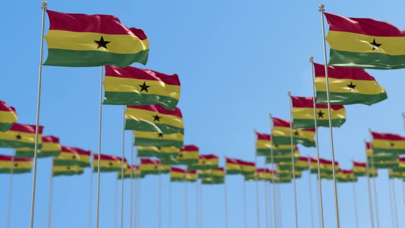 Ghana Row Of National flags Walk Throw Animation