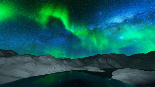 The Northern Lights Aurora Over Frozen Lake