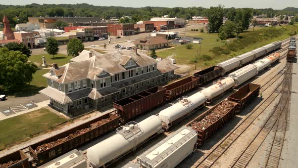 Aerial Drone Video Tennessee Overhill Heritage Association Train Station And Depot