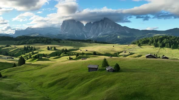 Sunrise on the Seiser Alm in the Dolomites mountains