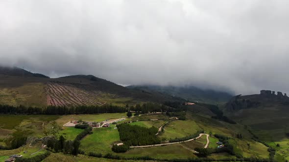 Scenery Of Prairie On Hills And Mountains In Cumbemayo, Cajamarca In Peru. Aerial Panning