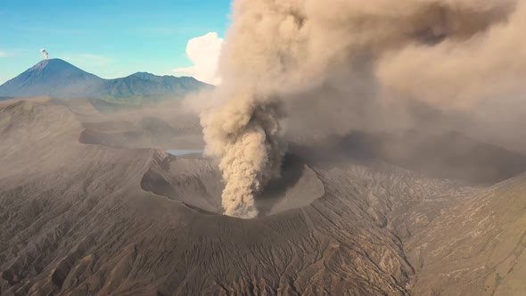 Aerial view of phreatic eruptions at Gn. Batok vulcan, Indonesia.