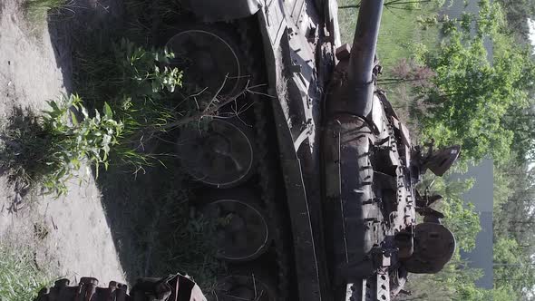 Vertical Video of a Destroyed Russian Military Equipment During the War in Ukraine