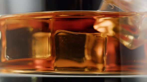 Brandy or Whiskey with Ice Closeup