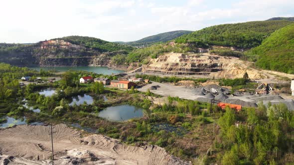 Aerial Flight Over the Quarry of Sand and Stone