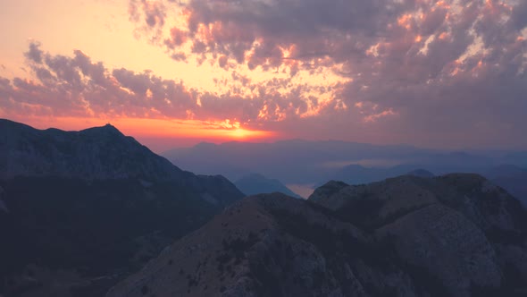 Aerial View Sunset on Mount Lovcen of the Bay of Kotor Montenegro