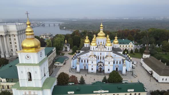 Kyiv, Ukraine Aerial View in Autumn : St. Michael's Golden-Domed Monastery. Kiev