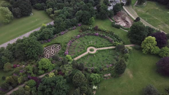 Drone shot above beautiful place/shape in a park.
