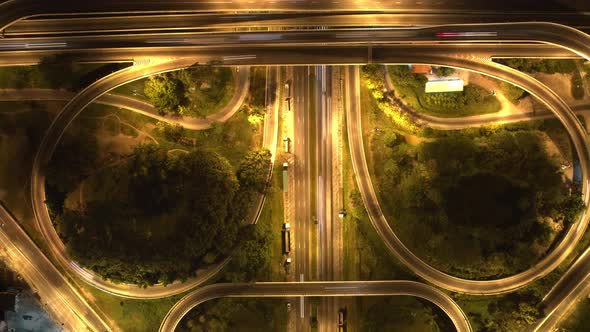 4K aerial Top view from drone, night traffic in Bangkok