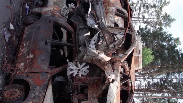 Vertical Video of Burnt Cars During the War in Ukraine