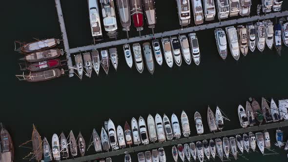 Top View of Harbor with Many Boats on Turquoise Water Surface