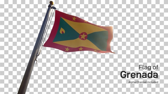 Grenada Flag on a Flagpole with Alpha-Channel