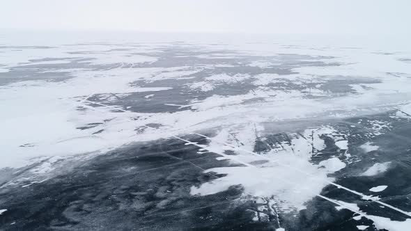 Aerial Top View Frozen Lake