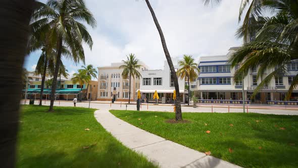 Hotels shut down in Miami Beach Ocean Drive during Coronavirus Covid 19 pandemic