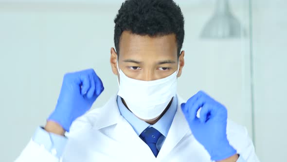 Close Up of African Scientist, Doctor in Mask