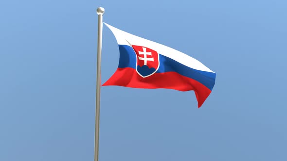 Slovak flag on flagpole.