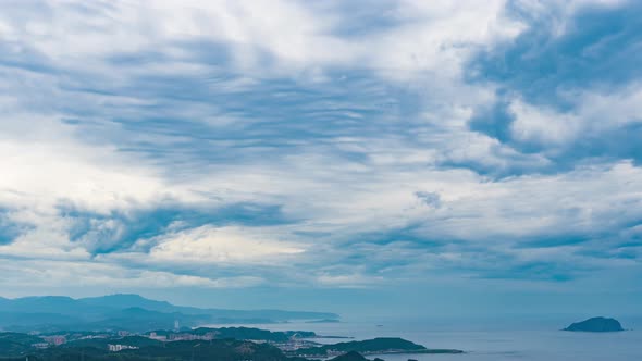 time lapse of harbour to the east china sea, view from Jiufen, Taiwan