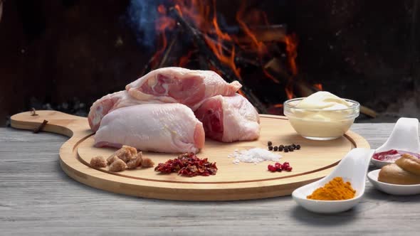 Panorama of an Ingredients for the Preparation of Delicious Grilled Chicken Legs