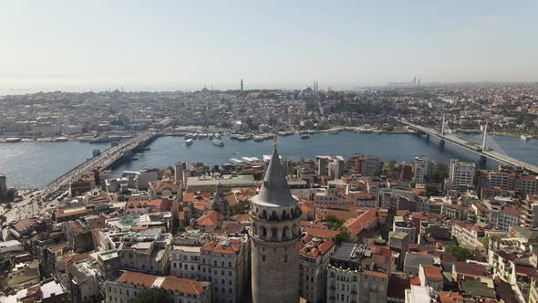 Drone Flying Galata Tower Istanbul