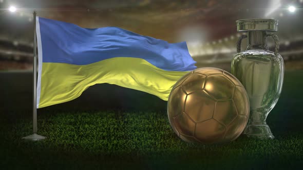Ukraine Flag with Football And Cup Background Loop
