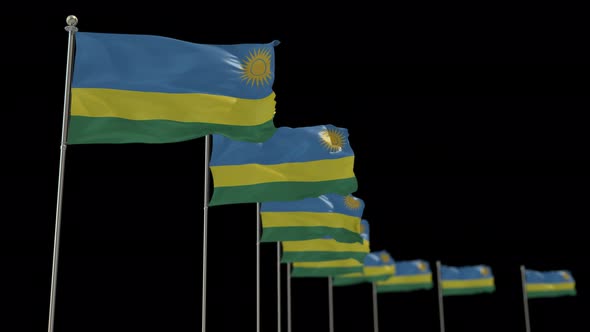 Rwanda Row Of Flags Animation Include Alpha Channel