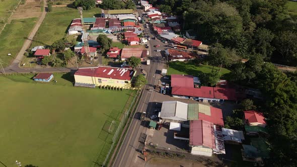 Los Angeles de la Fortuna in Costa Rica's northern province Alajuela on a late sunny afternoon. Dron