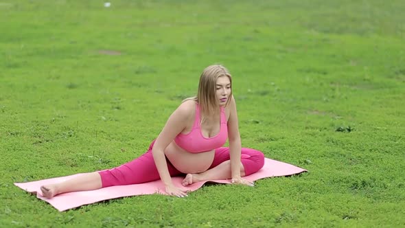 Healthy Pregnant Woman Doing Yoga in Nature Outdoors Nature Park