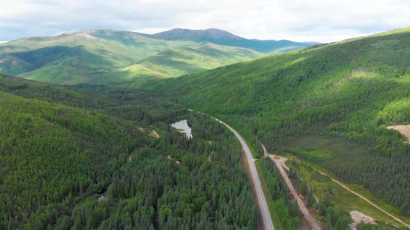 4K Drone Video (dolly shot) of Mountains along Chena Hot Springs Road near Entrance of Resort outsid