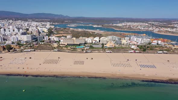 Beautiful Aerial Views of the Portuguese Southern City of Portimao Over the Stunning Beaches and