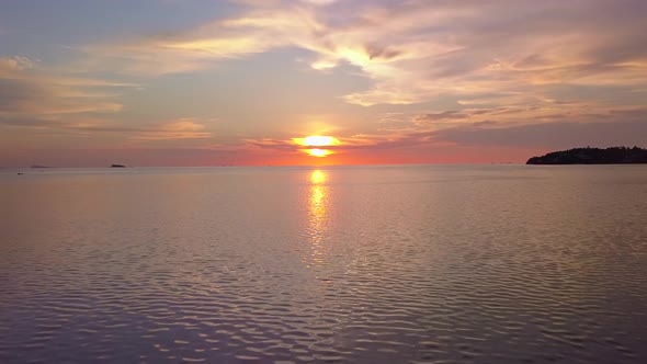 Aerial Shot of Beautiful Sunset Red Sky Koh Phangan Thailand