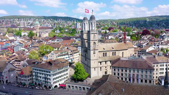 Zurich church Grossmunster - aerial