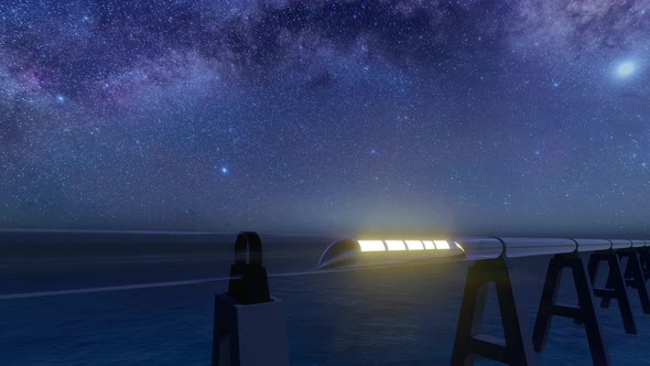 Maglev Monorail Hyperloop on Stars Background.
