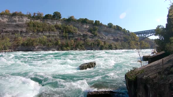 4K view of Niagara River's Class 6 white-water rapids. Close to Niagara Falls