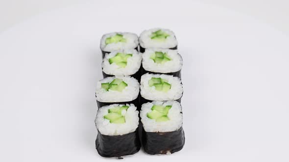 Set of Kappa Maki Rolls Spin on White Background